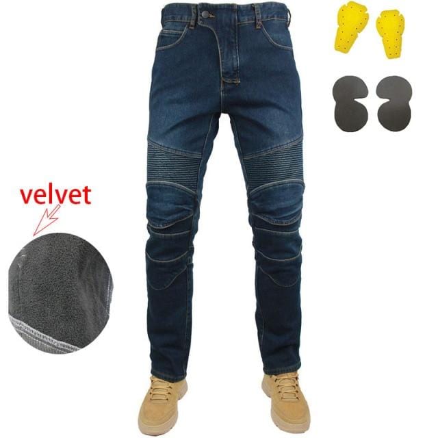 Men's Winter Stretch Moto Rider Denim Jeans With Gear