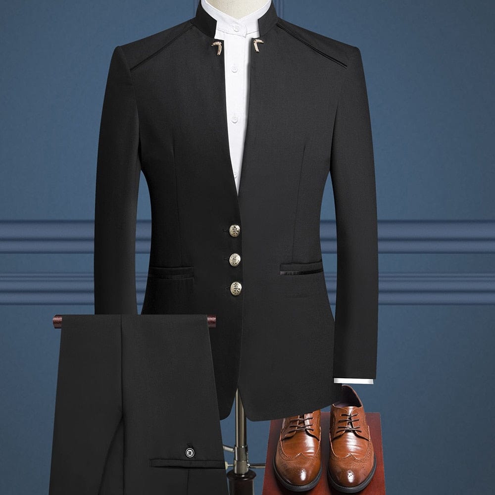 Men's Slim Fit Gold Button Zhongshan Wedding Suit