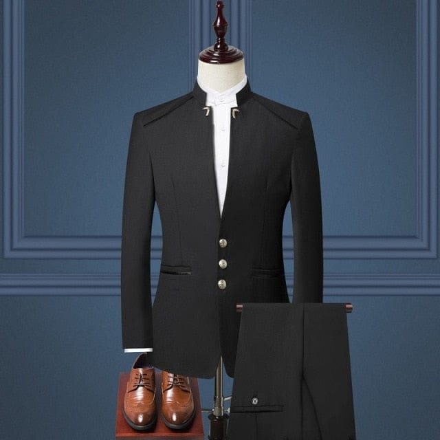 Men's Slim Fit Gold Button Zhongshan Wedding Suit