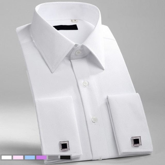 Men's White French Cuff Long Sleeve Dress Shirt