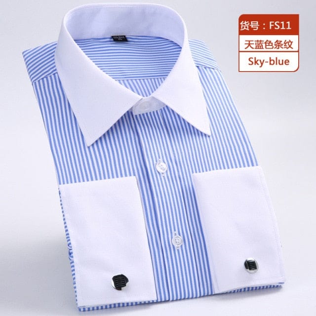 Men's White French Cuff Long Sleeve Dress Shirt