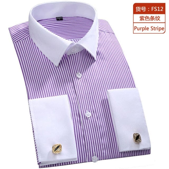 Men's White French Cuff Long Sleeve Dress Shirt