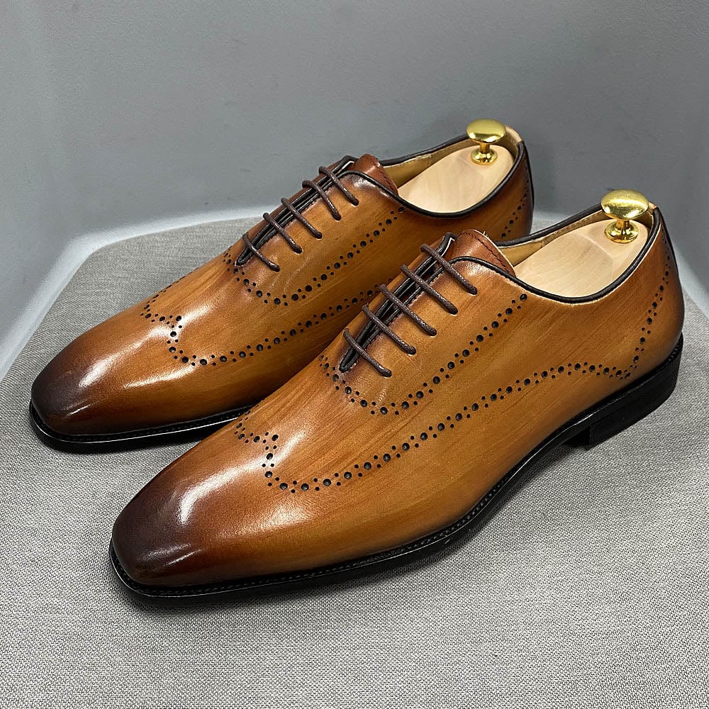 Men's Genuine Calf Leather Wingtip Oxford Brogue Dress Shoes