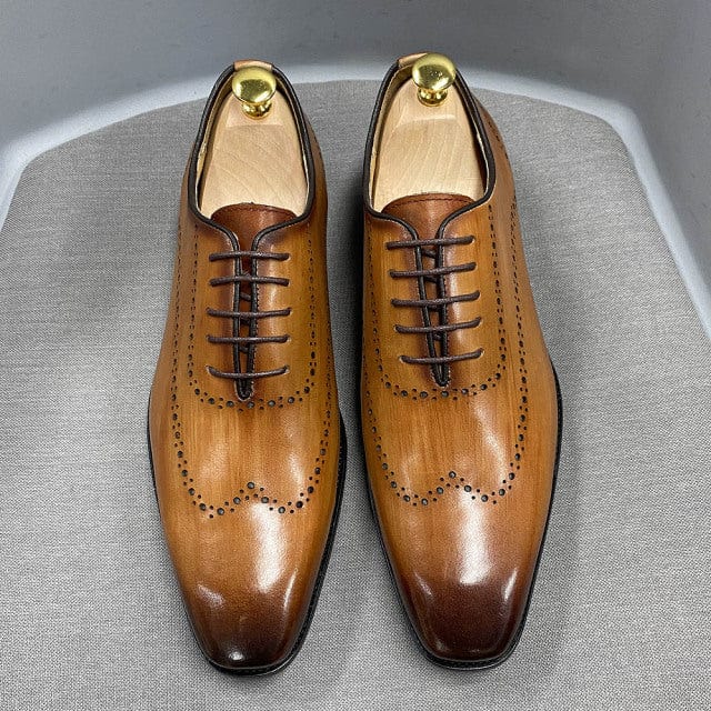 Men's Genuine Calf Leather Wingtip Oxford Brogue Dress Shoes