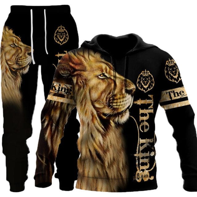Men's 3D Print Hoodie Tracksuit Pullover Jacket Pants Sportswear Set