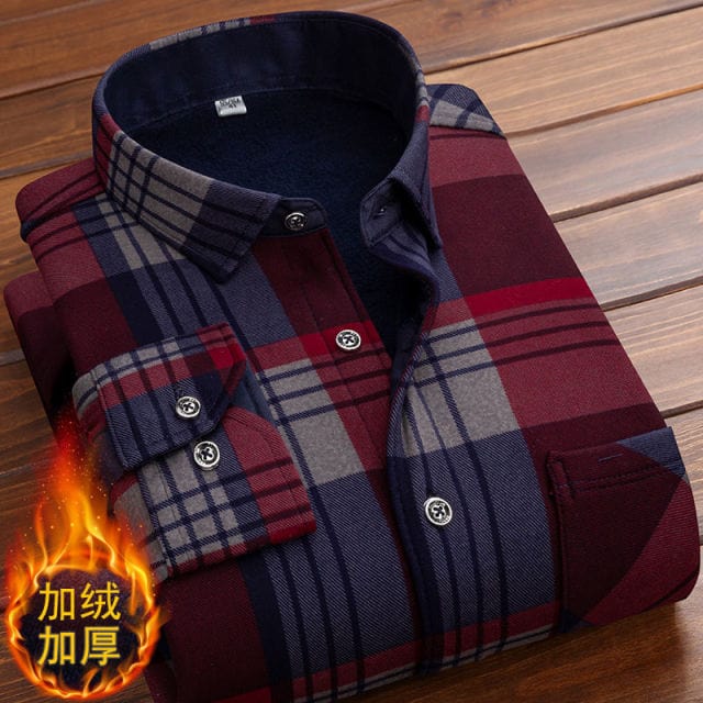 Men's Plaid Flannel Fleece-Lined Long-Sleeve Work Shirt