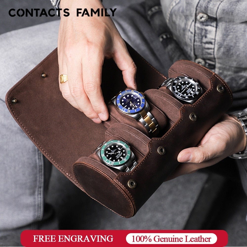Leather Watch Roll Box 3-Slot Case Organizer for Men and Women