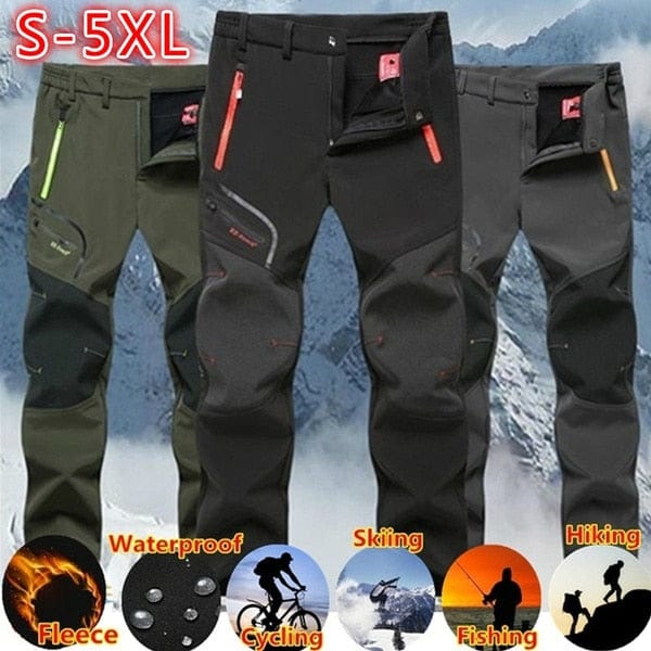 Men's Winter Waterproof Fleece Hiking Cargo Pants, Plus Size 5XL