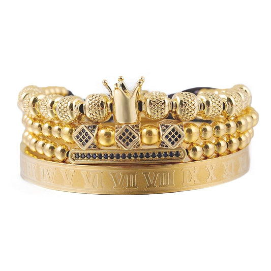 Men's 4-Piece Stainless Steel CZ Roman Bangle Bracelet Set