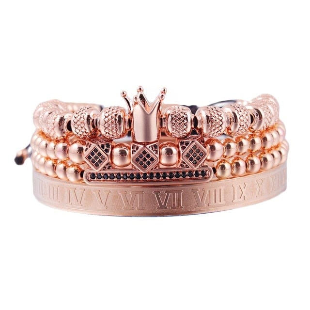 Men's 4-Piece Stainless Steel CZ Roman Bangle Bracelet Set