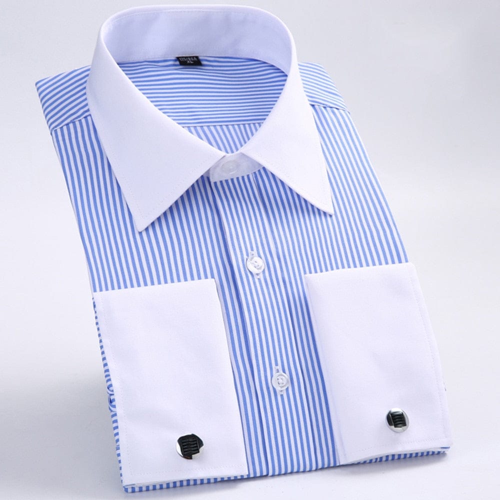 Men's French Cuff Dress Shirt — Striped, Regular Fit, up to 6XL