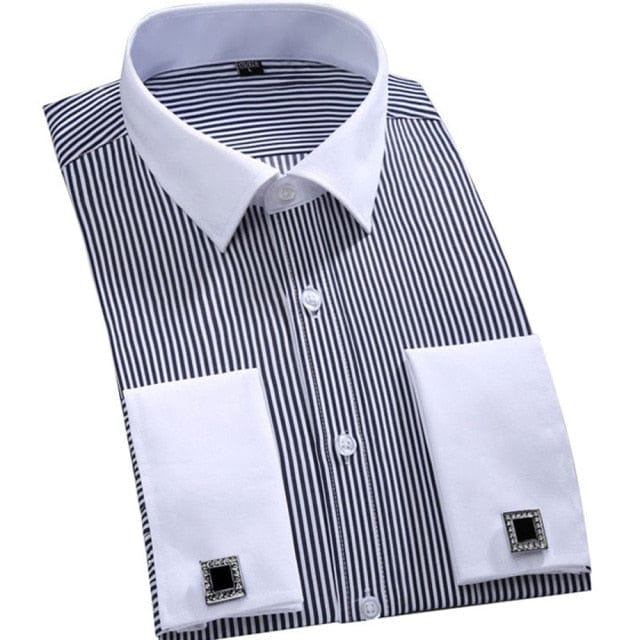 Men's French Cuff Dress Shirt — Striped, Regular Fit, up to 6XL