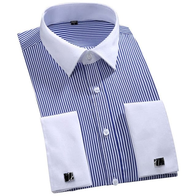 Men's French Cuff Dress Shirt — Striped, Regular Fit, up to 6XL
