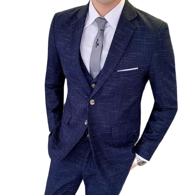Men's Blue Stripe 3-Piece Slim-Fit Wedding Suit, Blazer Vest and Pants