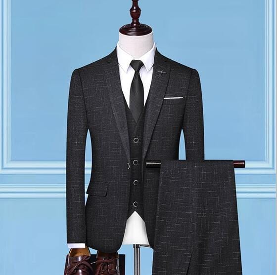 Men's Blue Stripe 3-Piece Slim-Fit Wedding Suit, Blazer Vest and Pants