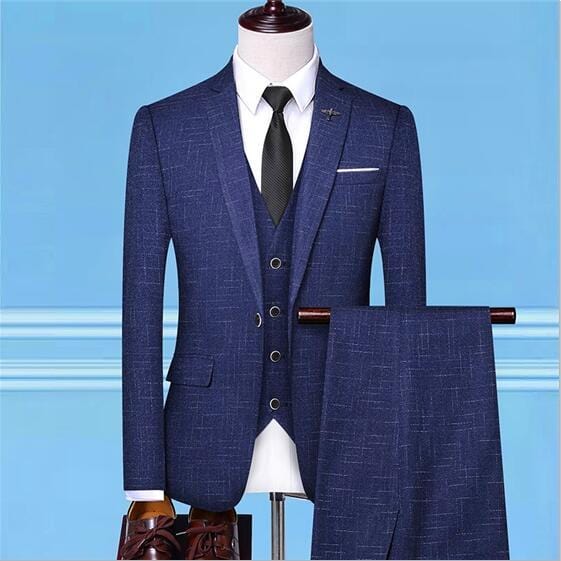 Men's Blue Stripe 3-Piece Slim-Fit Wedding Suit, Blazer Vest and Pants