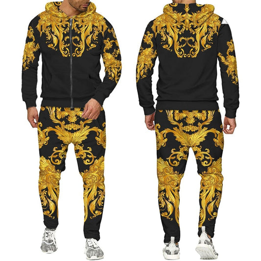 Men's 3D Print Zip Hoodie and Sweatpants Tracksuit