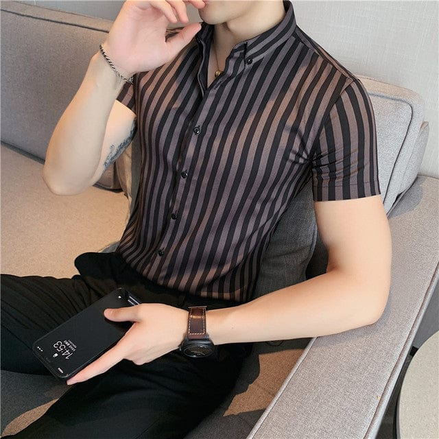 Men's Slim Fit Short Sleeve Striped Business Casual Shirt