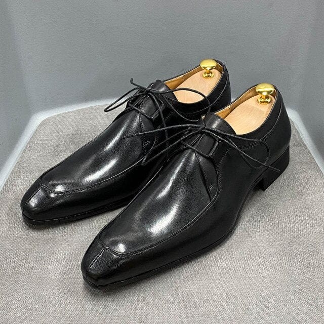 Men's Square Toe Genuine Cow Leather Oxford Dress Shoes