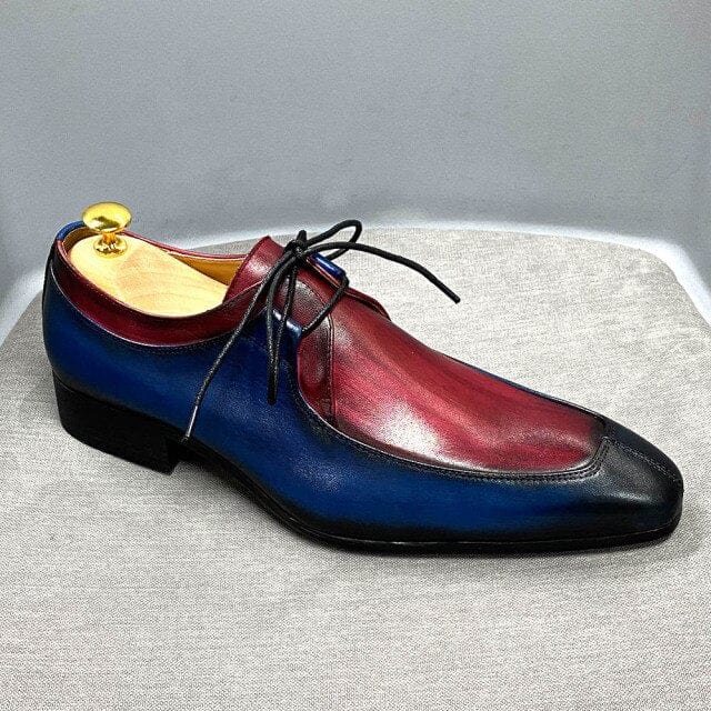Men's Square Toe Genuine Cow Leather Oxford Dress Shoes