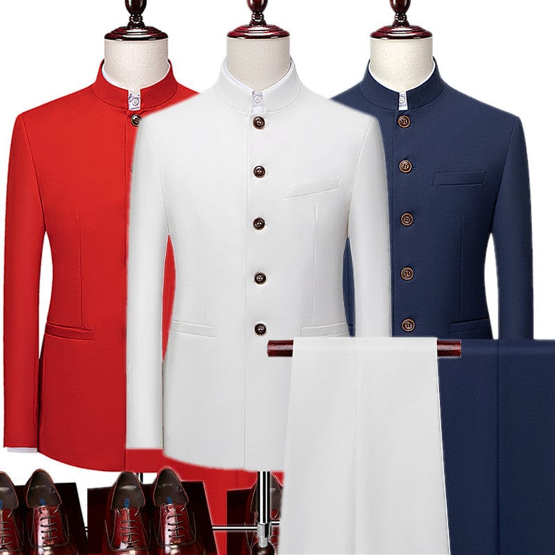 Men's Retro Embroidery Tang Suit Jacket and Pants Two-Piece 6XL