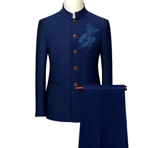 Men's Retro Embroidery Tang Suit Jacket and Pants Two-Piece 6XL