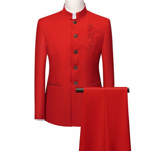 Men's Retro Embroidery Tang Suit Jacket and Pants Two-Piece 6XL