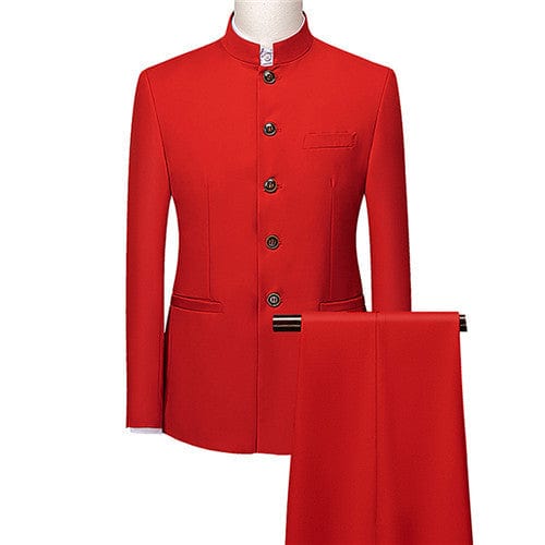 Men's Retro Embroidery Tang Suit Jacket and Pants Two-Piece 6XL