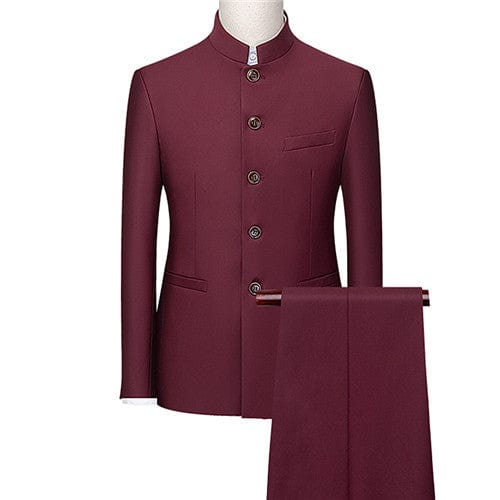 Men's Retro Embroidery Tang Suit Jacket and Pants Two-Piece 6XL