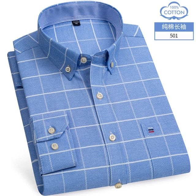 Men's Long-Sleeve Cotton Oxford Casual Dress Shirt, S-6XL