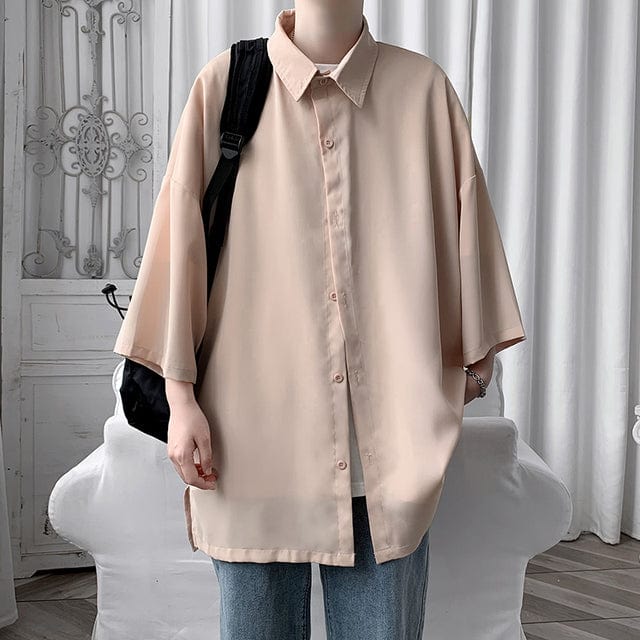 Men's Korean Loose Solid Color Short Sleeve Casual Shirt