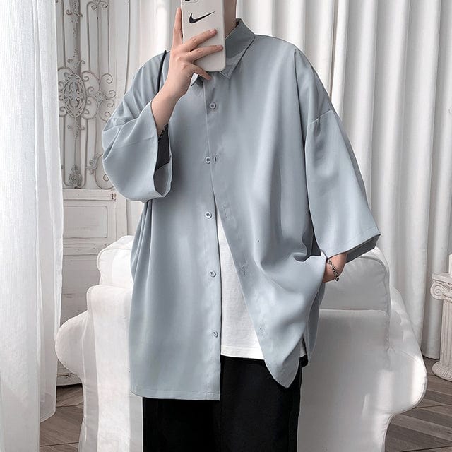 Men's Korean Loose Solid Color Short Sleeve Casual Shirt