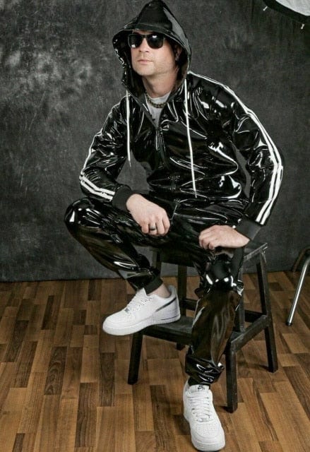 Men's PU Hoodie Motorcycle Jacket and Jogger Set