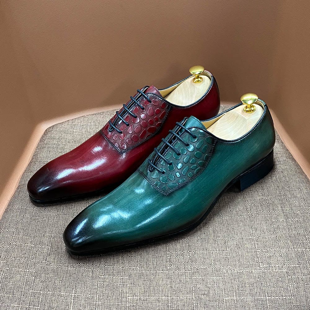 Men's Handmade Cow Leather Pointed Toe Lace-Up Oxford Dress Shoes