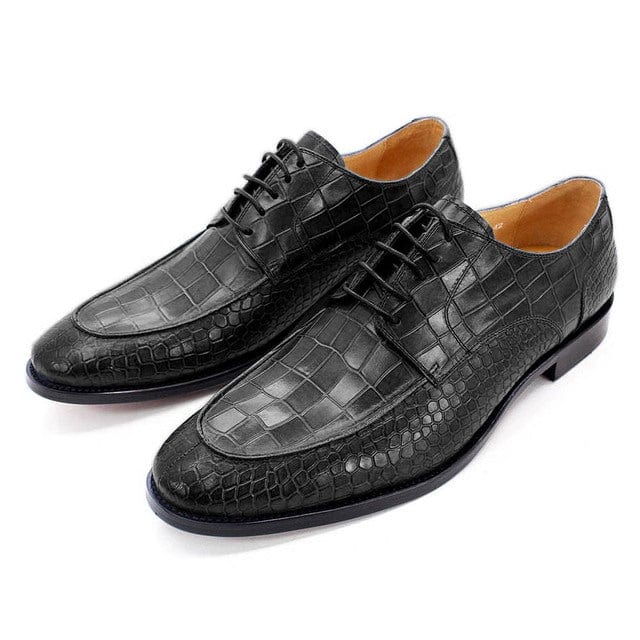 Men's Blue Genuine Leather Oxford Lace-Up Dress Shoes