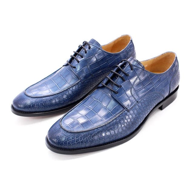 Men's Blue Genuine Leather Oxford Lace-Up Dress Shoes