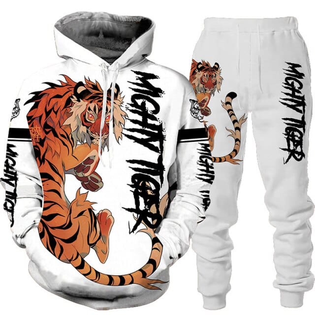 Men's 3D Tiger Print Hoodie and Pants Tracksuit