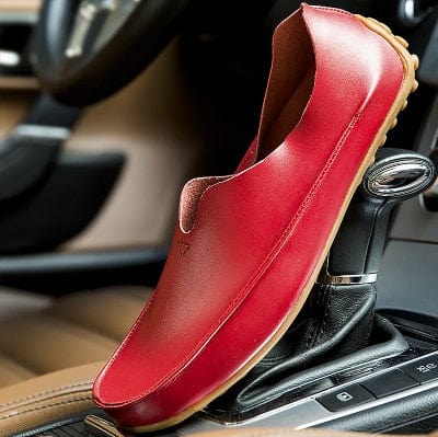 Men's Leather Slip-On Casual Loafers, Breathable Driving Shoes