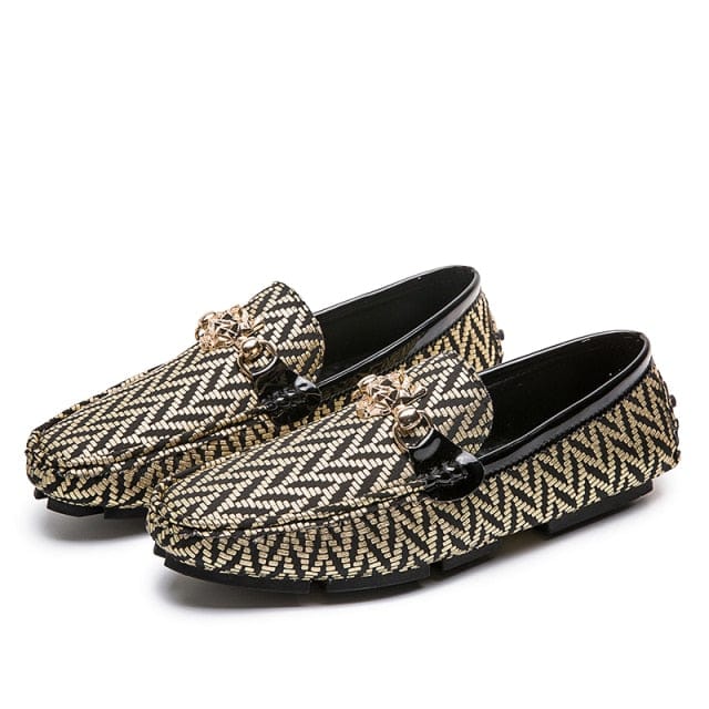 Men's Silver Genuine Leather Striped Loafers Plus Size up to 48