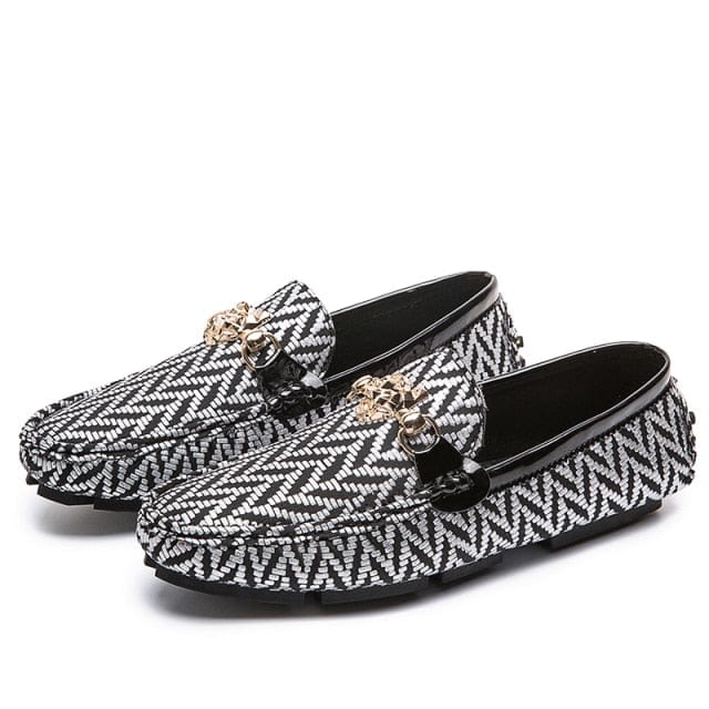 Men's Silver Genuine Leather Striped Loafers Plus Size up to 48