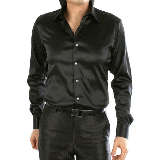 Men's Silky Long Sleeve Loose Casual Dress Shirt Plus Size Wedding