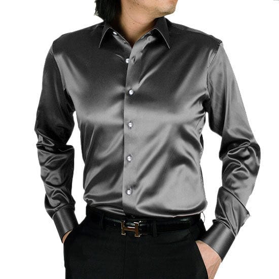 Men's Silky Long Sleeve Loose Casual Dress Shirt Plus Size Wedding