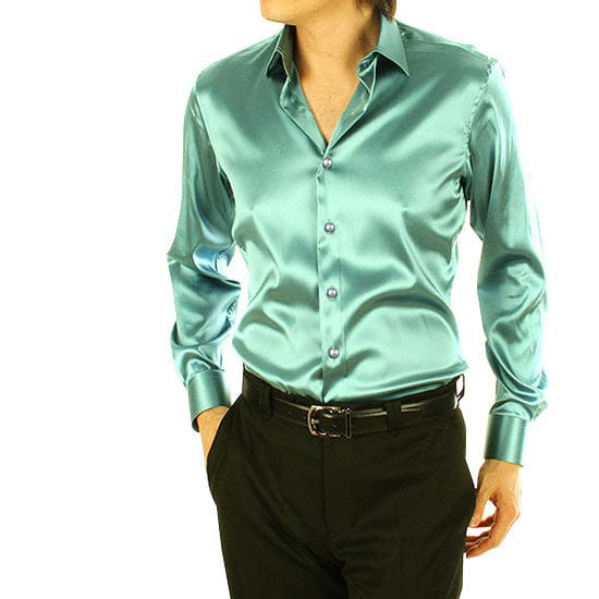 Men's Silky Long Sleeve Loose Casual Dress Shirt Plus Size Wedding