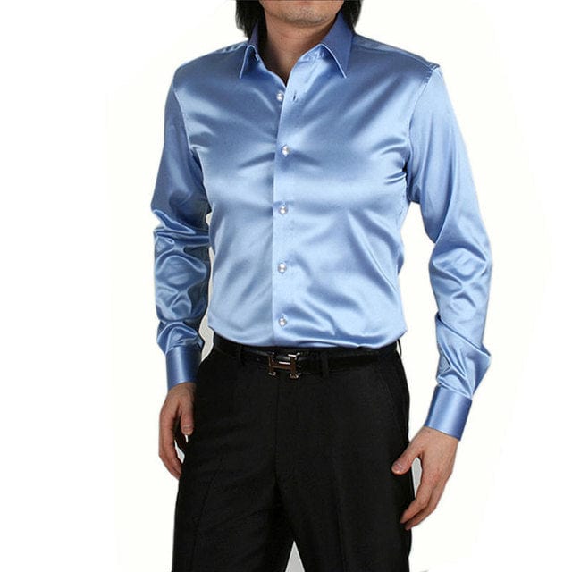 Men's Silky Long Sleeve Loose Casual Dress Shirt Plus Size Wedding