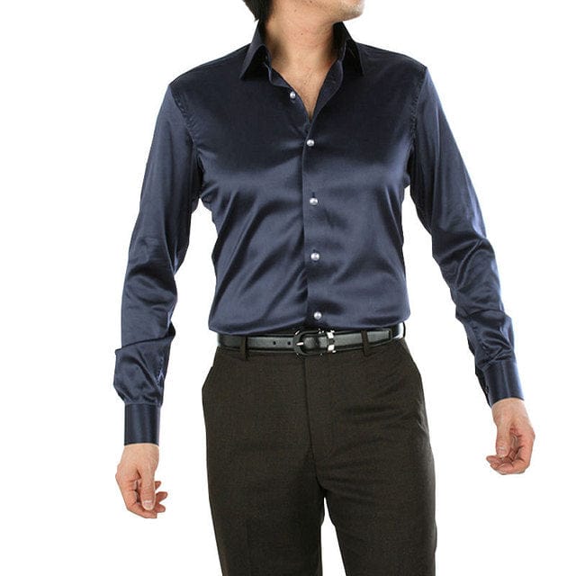 Men's Silky Long Sleeve Loose Casual Dress Shirt Plus Size Wedding