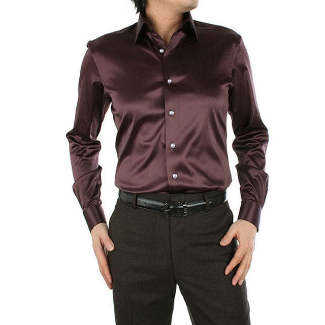 Men's Silky Long Sleeve Loose Casual Dress Shirt Plus Size Wedding