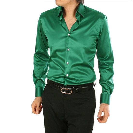 Men's Silky Long Sleeve Loose Casual Dress Shirt Plus Size Wedding