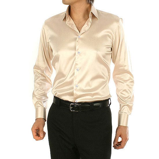 Men's Silky Long Sleeve Loose Casual Dress Shirt Plus Size Wedding