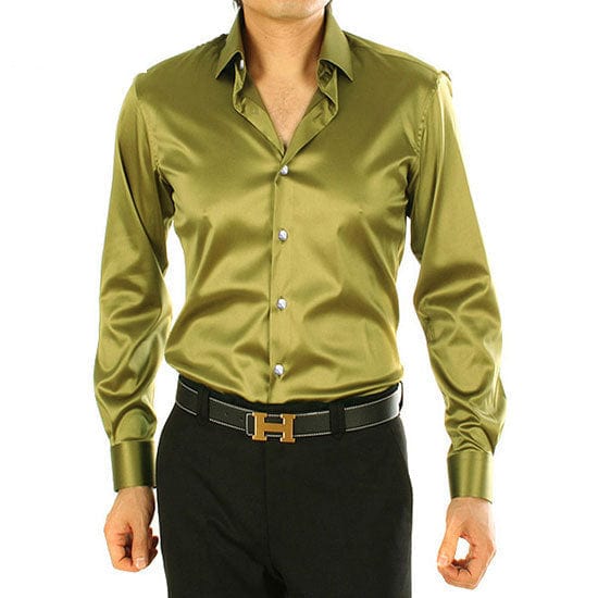 Men's Silky Long Sleeve Loose Casual Dress Shirt Plus Size Wedding