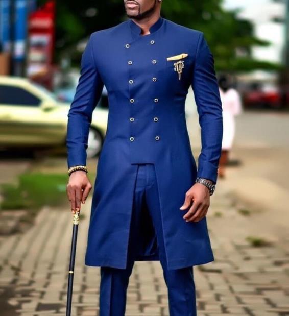 Men's Dark Grey Slim Fit Double-Breasted Wedding Tuxedo Suit